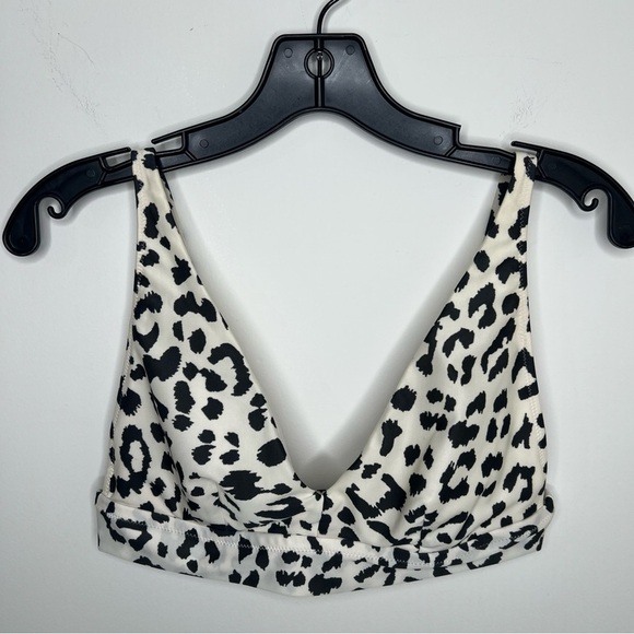 AE Aerie Scoop Bikini Top Size Medium White Black Leopard Print - Picture 2 of 8